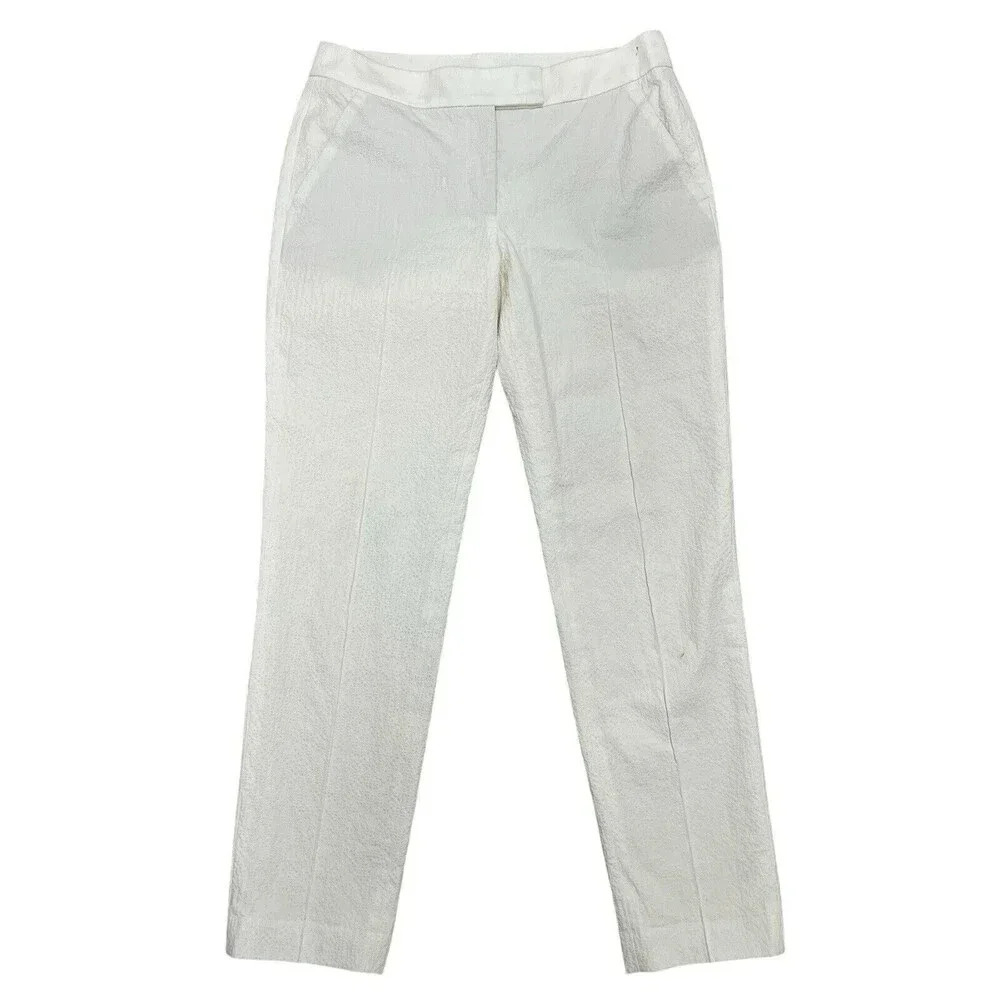 Akris Punto Textured Crop Cotton Cream Ivory Pants Dressy Preppy Trousers Size 2